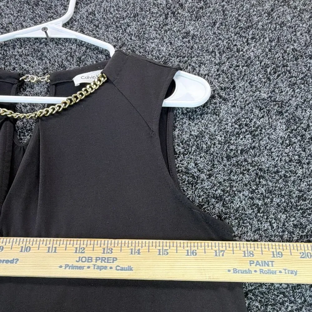 Calvin Klein Women's Black Knit V-Neck Sleeveless A-Line Chain Dress Size S